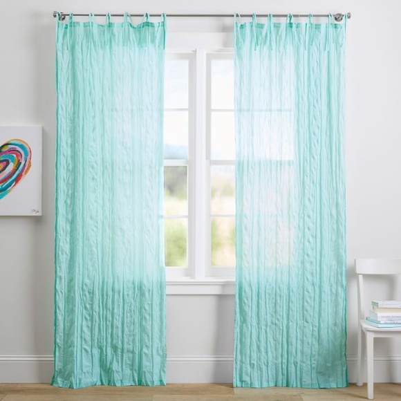 PB Teen Teal Blue Sheer Curtains Set of 3 - Picture 1 of 2